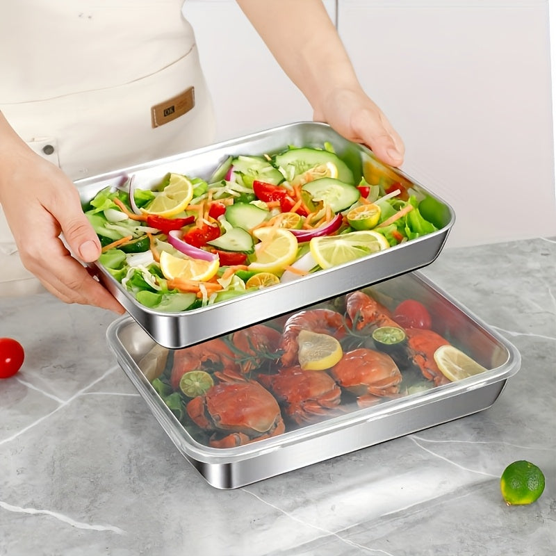 3pcs/Set Large Stainless Steel Square Food Storage Containers with Transparent Lid - Leak Proof, Stackable, And Durable - Perfect for Camping, Outdoor Adventures, And Home Use - Ideal for Storing Meat, Fruits