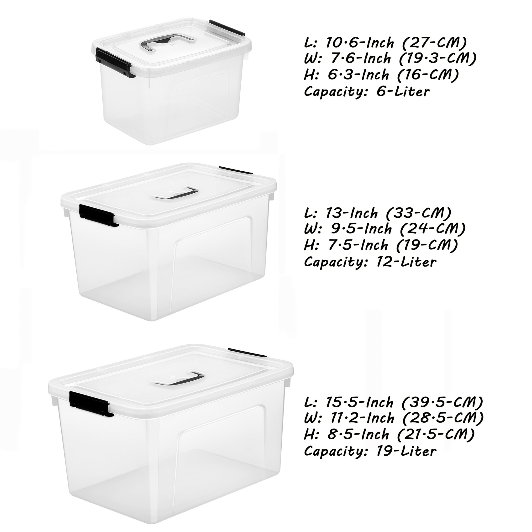 6-Liter Clear Storage Bins with Lids/Handle, 6-Pack Plastic Stackable Container with Latch