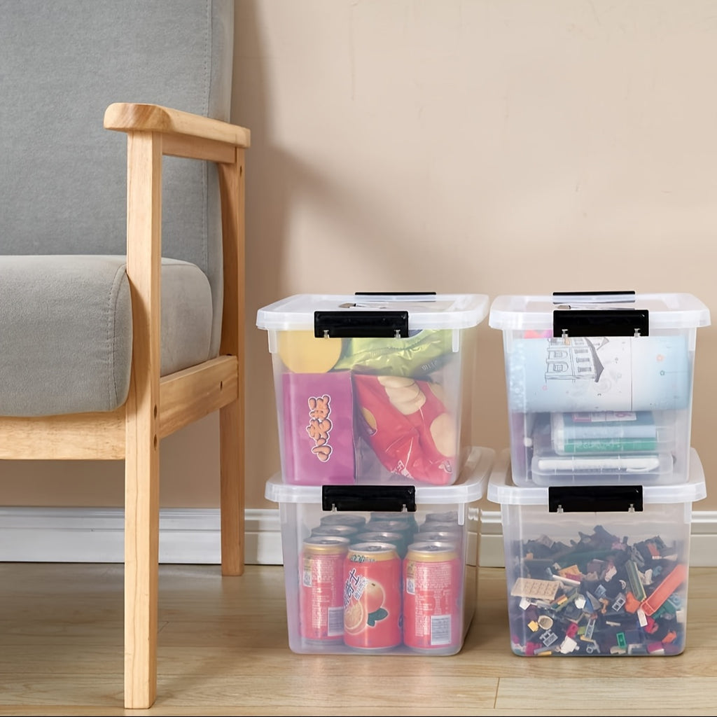 6-Liter Clear Storage Bins with Lids/Handle, 6-Pack Plastic Stackable Container with Latch