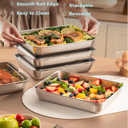 3pcs/Set Large Stainless Steel Square Food Storage Containers with Transparent Lid - Leak Proof, Stackable, And Durable - Perfect for Camping, Outdoor Adventures, And Home Use - Ideal for Storing Meat, Fruits