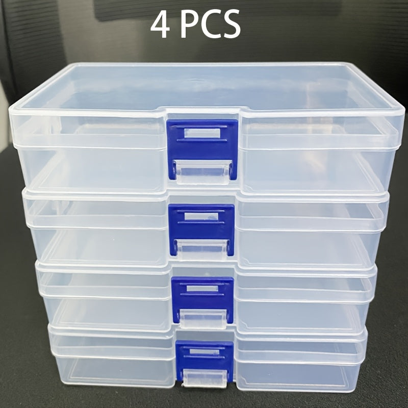 4pcs Clear Plastic Storage Boxes with Secure Blue Latches, Waterproof Stackable Organizer for Beads, Earrings, Jewelry & Small Items - Durable Transparent Rectangular Containers, Jewelry Organizer Storage, Highquality Plastic