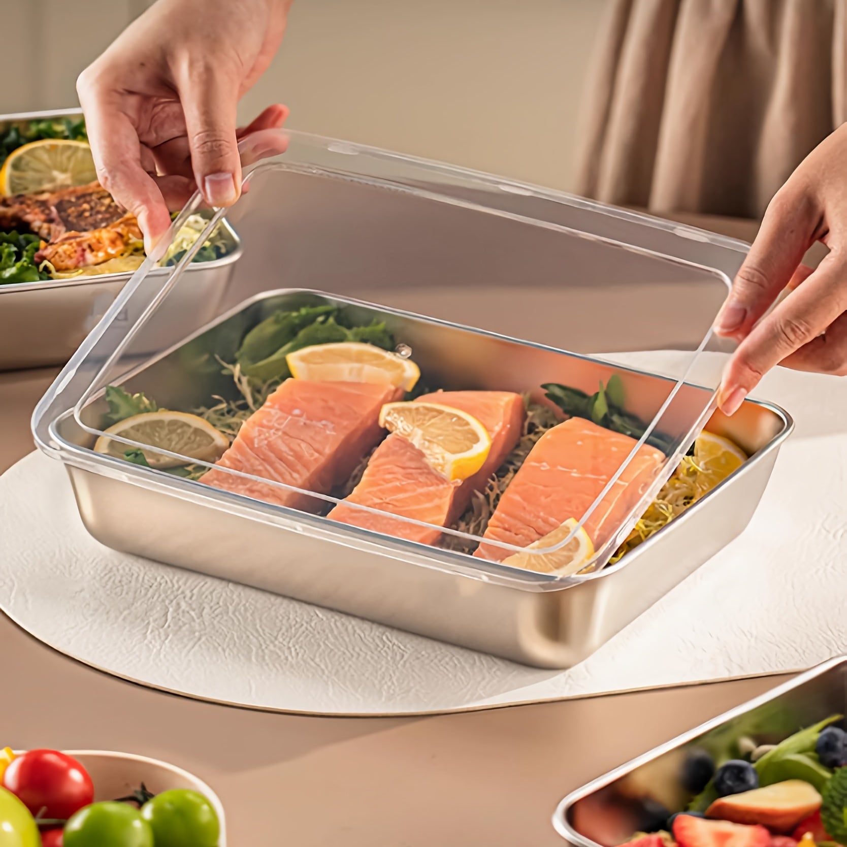 3pcs/Set Large Stainless Steel Square Food Storage Containers with Transparent Lid - Leak Proof, Stackable, And Durable - Perfect for Camping, Outdoor Adventures, And Home Use - Ideal for Storing Meat, Fruits