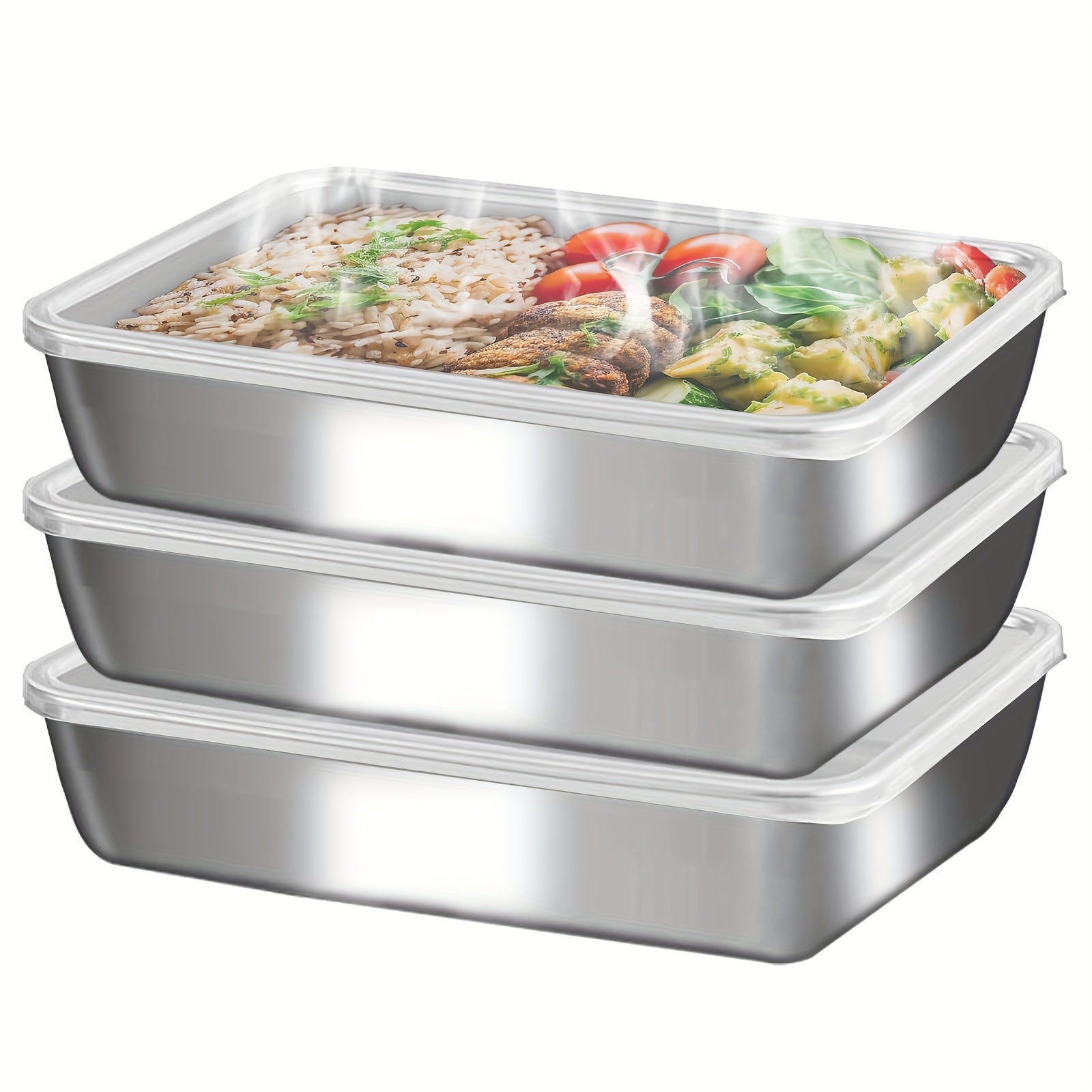 3pcs/Set Large Stainless Steel Square Food Storage Containers with Transparent Lid - Leak Proof, Stackable, And Durable - Perfect for Camping, Outdoor Adventures, And Home Use - Ideal for Storing Meat, Fruits