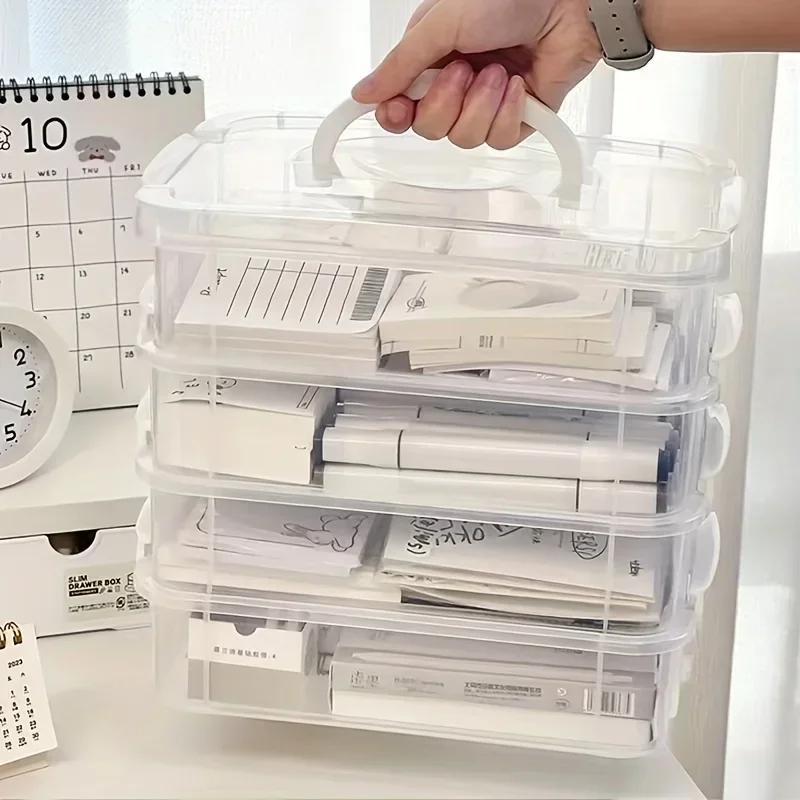 4pcs Extra Large Stackable Clear Plastic Storage Boxes with Lid, Large Capacity Household Containers, Multipurpose Organizer for Sundries, Cosmetics, Stationery, Kitchen Items, Desktop Goods And Practical Home Space Saving Storage